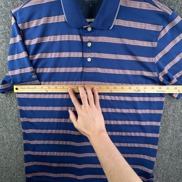Brooks Brothers Polo Shirt Mens Large Blue Orange Striped Short Sleeve Polyester - Picture 4 of 8